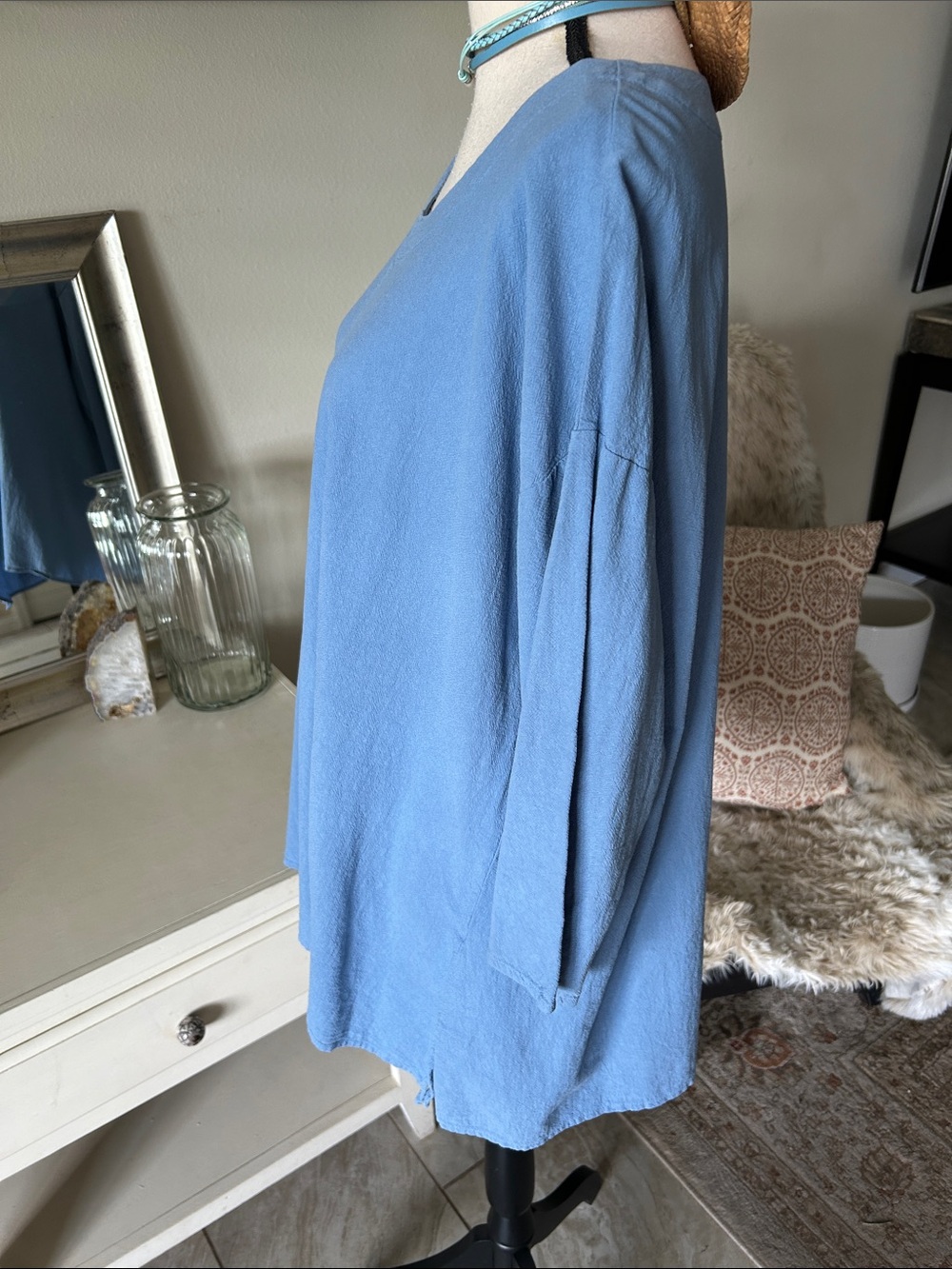 Focus casual life 100% cotton blue XL lagenlook coastal Boho Beachy tunic top - Picture 5 of 12